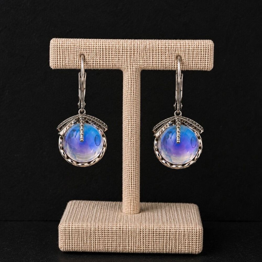 Dragonfly Earrings with Clear Glass Orbs – Romantic Victorian Garden Style